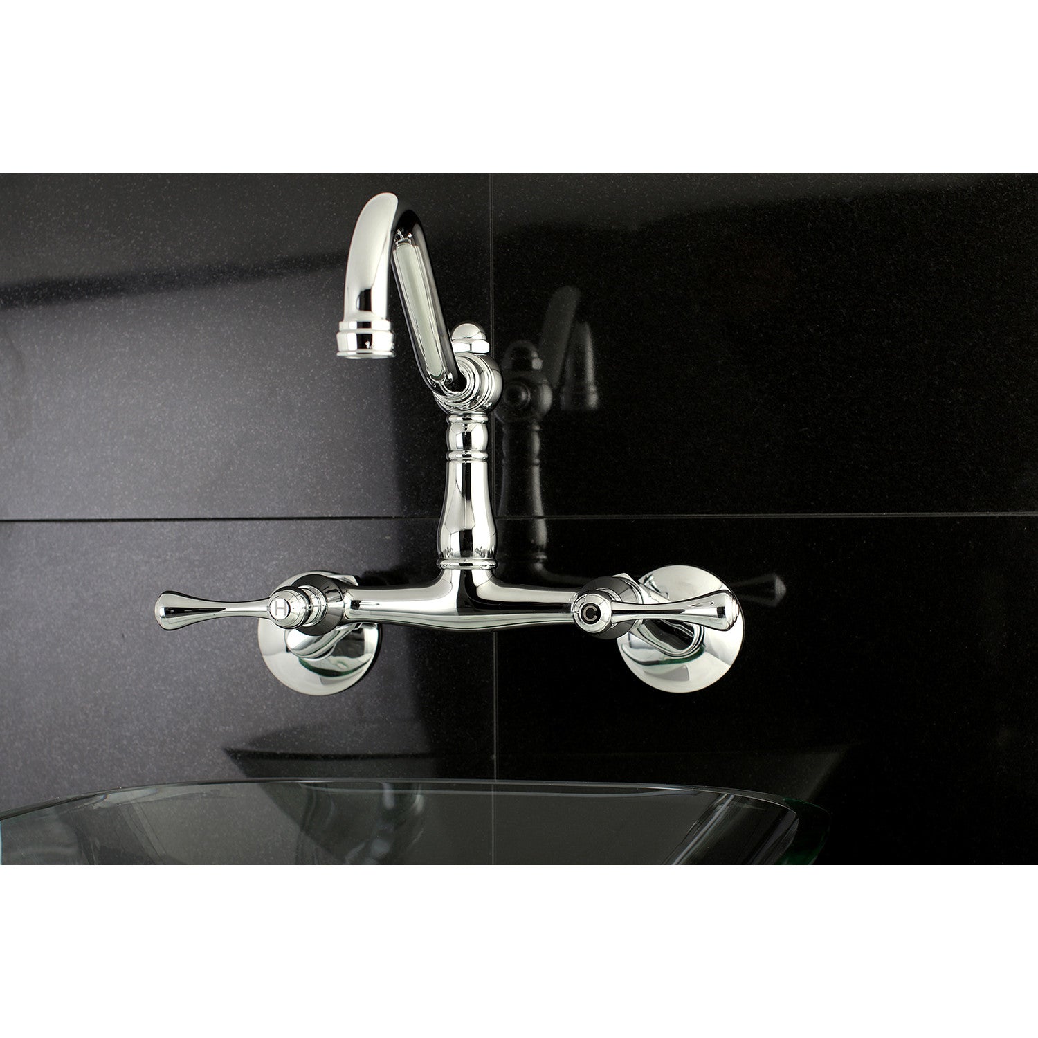 Kingston Heirloom KS3221BL - Vintage Two-Handle 2-Hole Wall Mount Bridge Kitchen Faucet, Polished Chrome — thumbnail 3